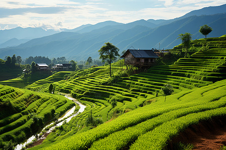 龙脊梯田田园山色风景背景