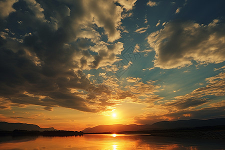 夕阳海海面上美丽明媚的夕阳景观背景