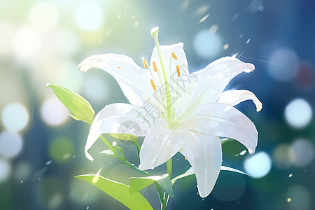 柔和的白色百合花插图图片