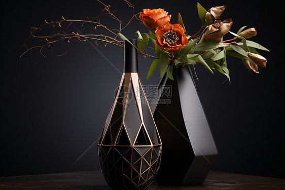 黑色简约的花瓶装饰图片