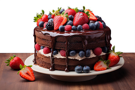 美味的水果巧克力奶油蛋糕图片
