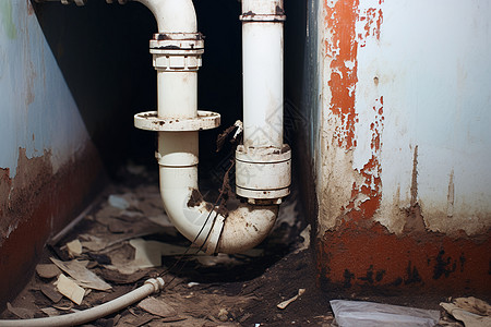 水管管道破旧生锈的下水管道背景