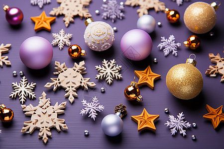 喜庆的紫色系圣诞节装饰品图片
