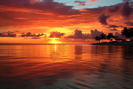 夕阳下的美丽海景图片