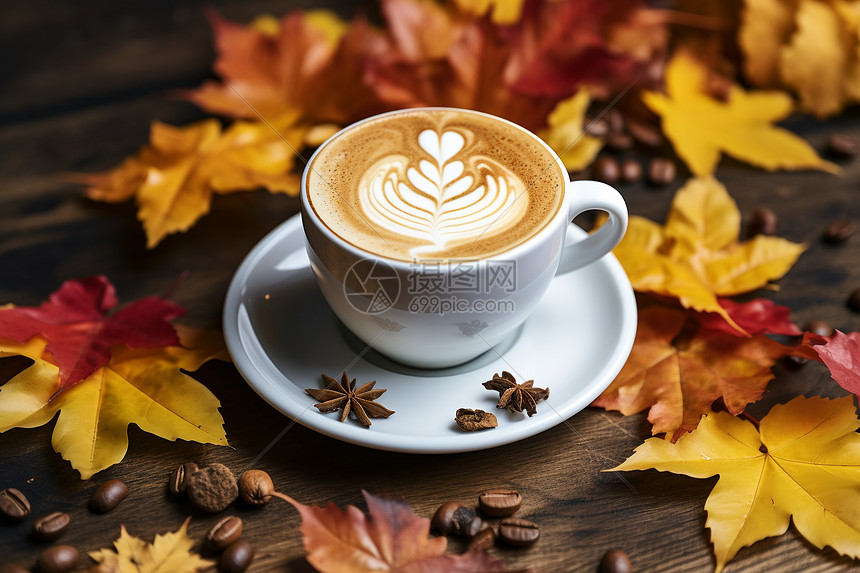 秋日温馨的一杯咖啡图片