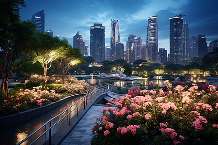 夜景花园夜幕下的城市花园背景