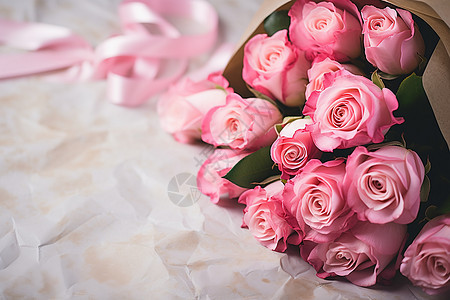 粉色浪漫包装的玫瑰花束图片
