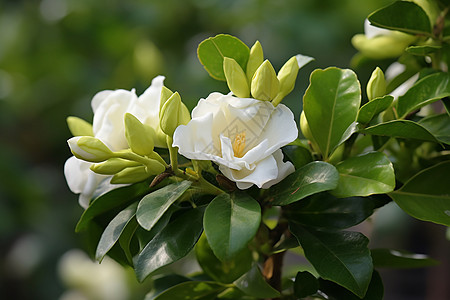 白花绿叶阳光绿叶上的一朵白花背景