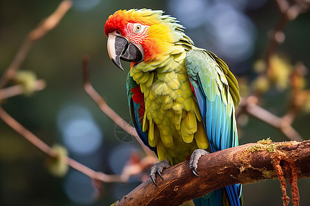 彩色鹦鹉栖息在树枝上图片