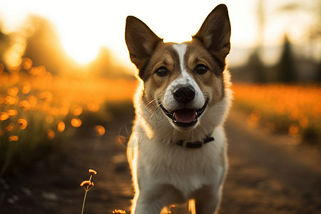 园林中可爱的犬类夏日戏耍图片