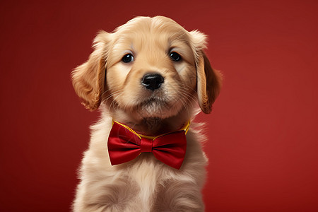 小狗戴红色领结图片