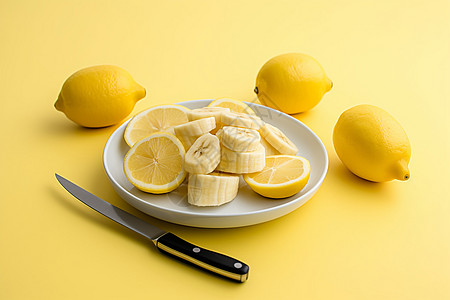 切开的柠檬和香蕉图片