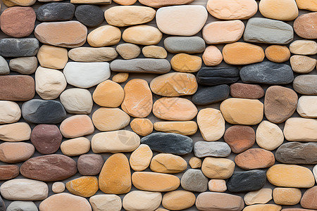 天然石一面石墙上有不同颜色的石头背景