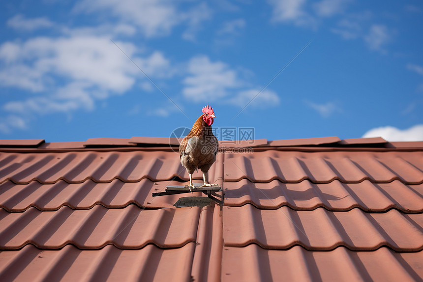 屋顶上的鸡图片