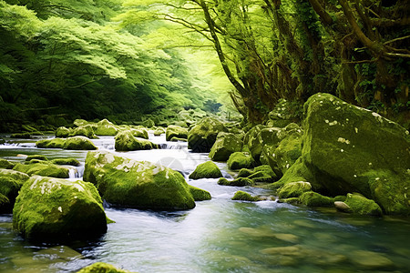 丛林溪水流淌着溪水的丛林背景