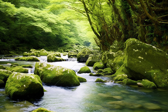 流淌着溪水的丛林图片