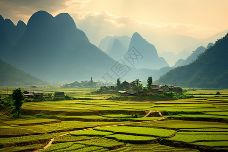 乡村稻田山水风景图片