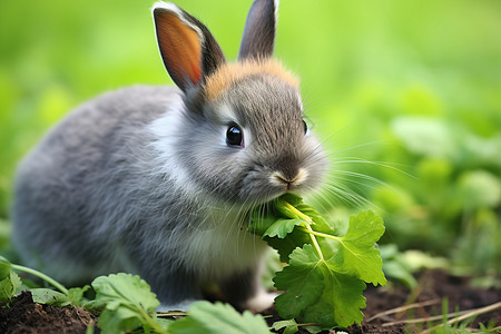 兔子在田里吃草图片