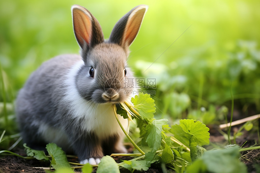 野兔享受天然食物图片