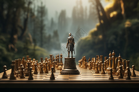 金色象棋棋盘上的骑士背景