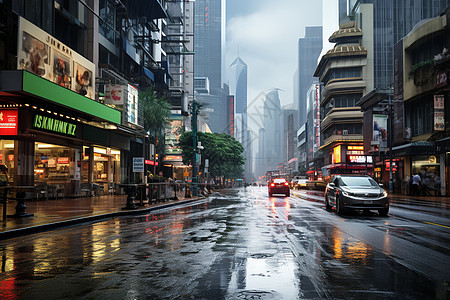 街道下雨背景图片