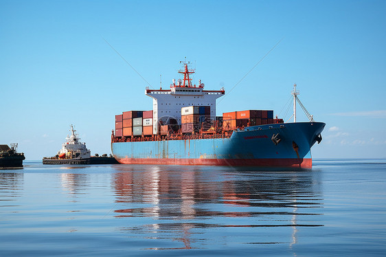海洋中运输货物的大型货船图片