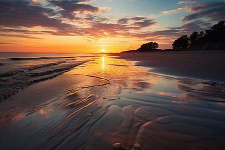 夏季沙滩日落时的美丽景观图片