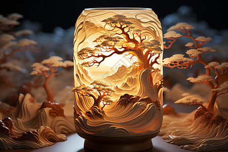 创意玻璃瓶中的山林景观图片