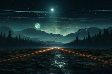 月光下的乡村道路景观图片