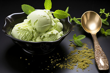 清凉夏日的绿茶薄荷冰淇淋图片