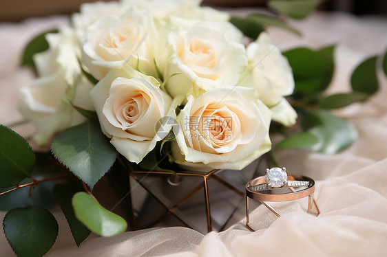 白玫瑰与戒指的美好图片