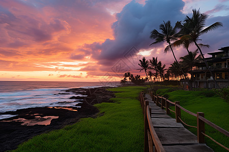 巴厘岛夕阳黄昏时分的巴厘岛海滩背景
