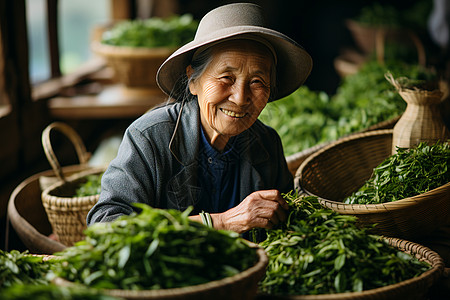 正在制茶的老人图片