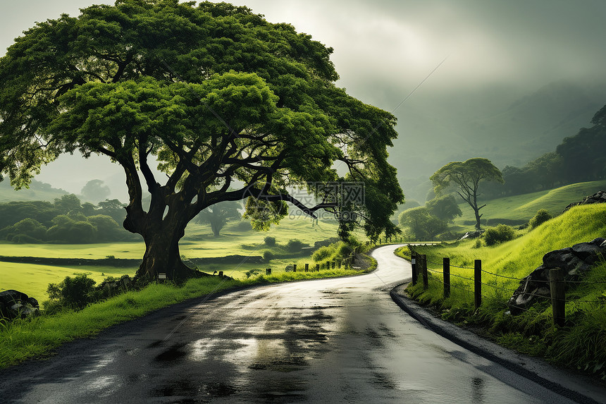 乡村雨天公路图片