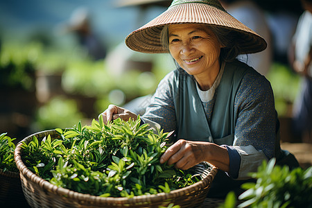 新鲜采摘的茶叶图片