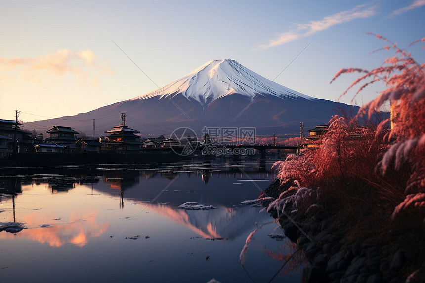 冬天中的富士山图片