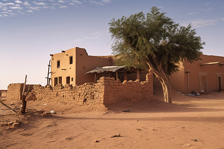 一片沙漠村庄背景图片