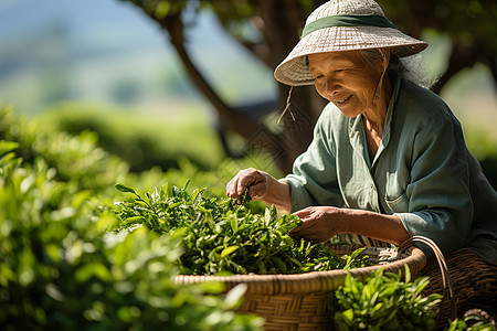 采茶乡野里茶农背景