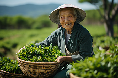 茶山里的老年茶农图片