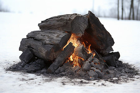 冬日燃烧的木炭图片