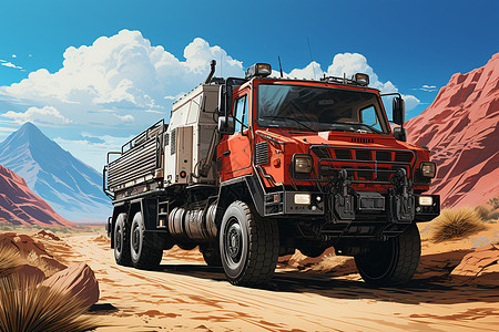 卡车在沙漠运输图片