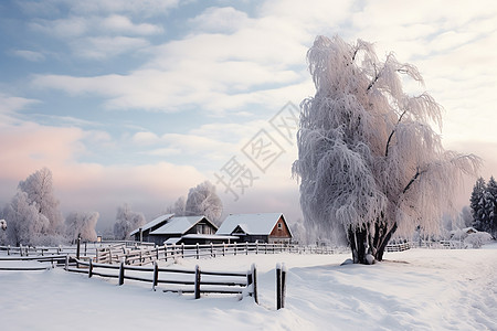 雪地间的小屋图片