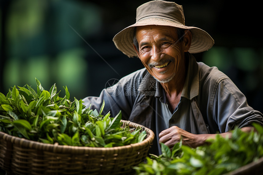 快乐的茶农图片