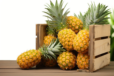 一箱水果一箱黄色菠萝背景