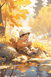 幸福的秋日读书少年图片