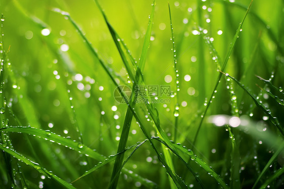 细雨打湿草地图片