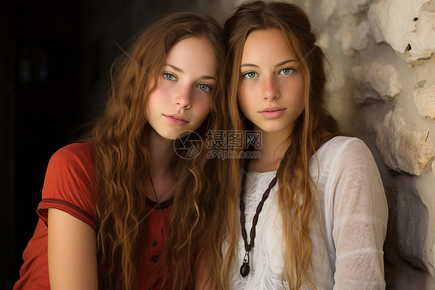 青春对称双胞胎姐妹合影图片