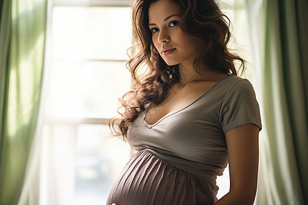 靓丽的孕妇站在窗前图片
