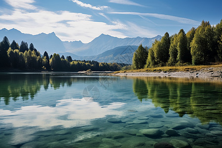 景色秀丽山湖山水秀丽的湖泊背景