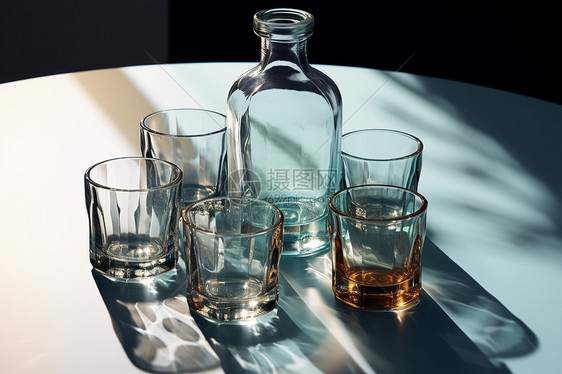 透明的玻璃杯放在桌上图片